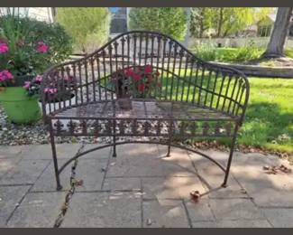 Wrought Iron Garden Bench with Ornate Scrollwork
