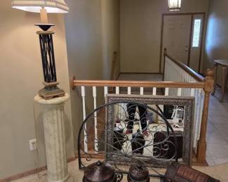 Elegant Home Dcor Collection with Table Lamp, Mirror, Metal Urns  Decorative Chest