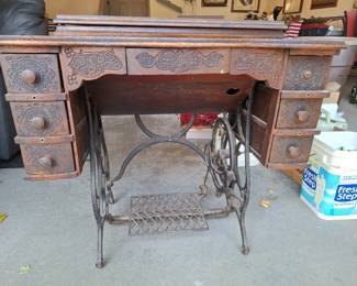 Antique Improved Brunswick Treadle Sewing Machine with Ornate Cabinet