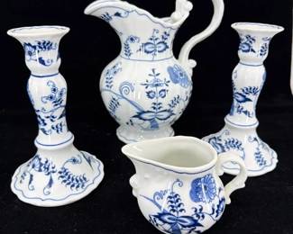 Vintage Blue Danube Porcelain Pitcher, Creamer  Candlestick