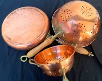 Vintage Copper Colanders and Pan