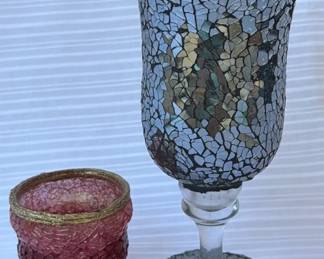 MirroredBlack Hurricane Glass  Red CrackleGlass Votive