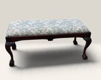 Vintage ChippendaleStyle BallAndClaw Carved Upholstered Bench