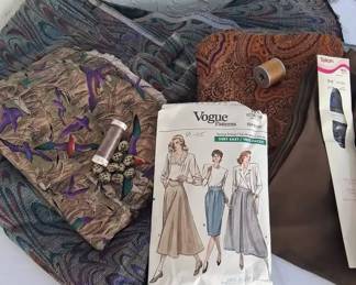 Vintage Very Easy Vogue Sewing Pattern Skirt Lot with Fabric and Notions