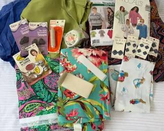 Large Sewing  Crafting Lot  Vintage Fabric Remnants, Simplicity Patterns, Buttons,  Notions