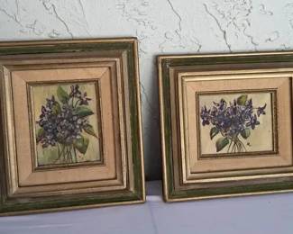 Hand Painted Framed Floral Duo