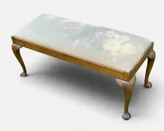 Vintage Chippendale Style Upholstered Bench with Ball  Claw Feet