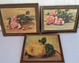  04 Vintage Original Floral Painting Trio