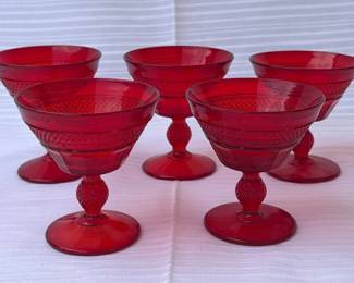 Viking Glass Mount Vernon Ruby Red Champagne  Tall Sherbet Glass. 5pc