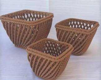 Vintage Taste Setter by Sigma Terracotta Woven Basket Planters, Italy  3pc