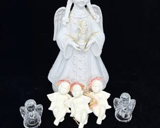 Vintage Porcelain Angel Music Box, Biedermann Crystal  Midwest Cherub Ornaments