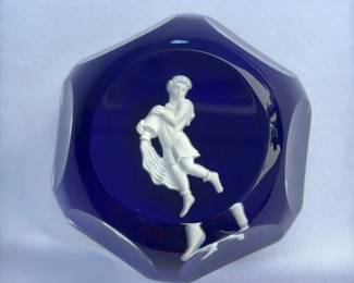 Vintage Baccarat France Faceted Cobalt Crystal Aquarius Zodiac Paperweight