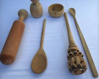 Vintage Rustic Wooden Kitchen Utensils  7pc