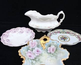 Decorative Floral Porcelain Collection with Gravy Boat, Dishes  Andrea by Sadek Tray