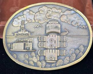 Vintage NL Shaffer Award Design Medals Brass Oilfield Belt Buckle