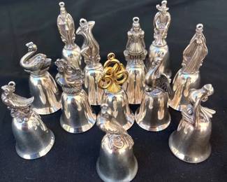  06 Vintage Reed  Barton SilverPlated Twelve Days of Christmas Figural Holiday Bells Set