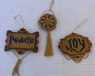 Vintage Hand Beaded Christmas Ornaments Peace, Joy  Tassel