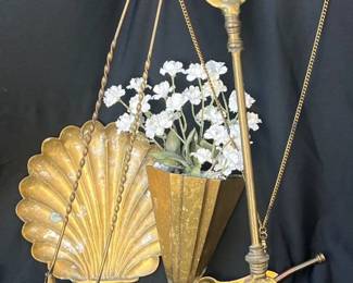Brass Collection 3 Snuffers, Bosuns Pipe, Tray, and Wall Pocket Vase