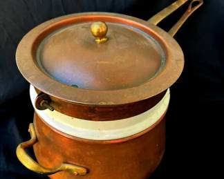 Vintage Copper and Ceramic Double Boiler