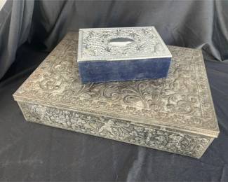 Vintage Decorative German Tin Box and Velvet Lined Jewelry Box