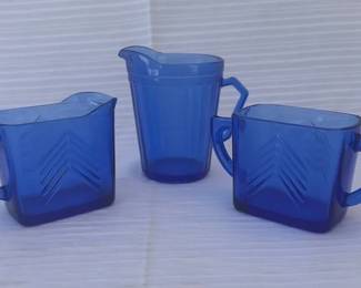 Blue Depression Glass Creamer, Sugar  Small Milk Pitcher