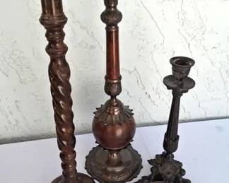 Brass and Wood Ornate Candle Holders