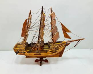 Wooden Model Sailing Ship on Display Stand