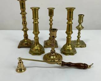 Brass Candlesticks and Candle Snuffer