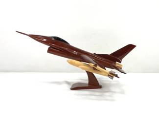 Wood Fighter Jet Model on Display Stand