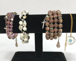 Beaded Rosary Bracelets, Faux Pearl Bracelet and Necklace