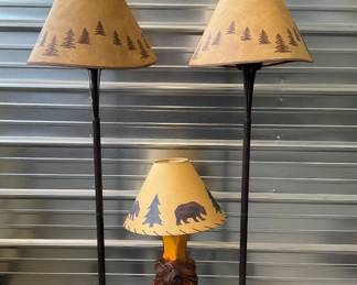 Rustic Metal Floor Lamps and Carved Bear Table Lamp