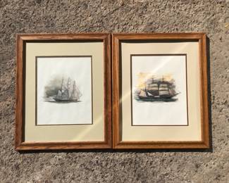 Pair of Framed Nautical Sailing Ship Art Prints