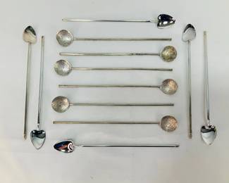 Silver Tone Metal Straw Spoons and Cocktail Stirrers