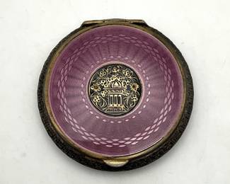 Purple Guilloché Enamel Powder Compact with Hygienol Puff