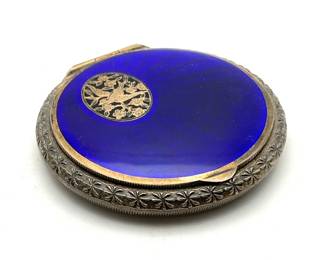 Hygienol Cobalt Blue Guilloche Enamel Powder Compact