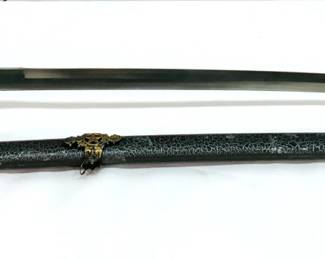 Decorative Curved Sword with Crackle-Finish Scabbard