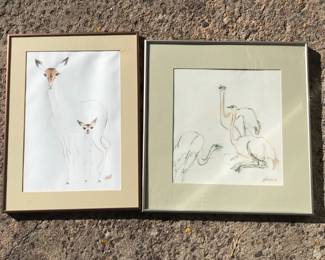 Framed Wildlife Illustrations in Metal Frames