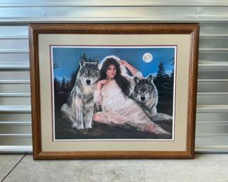 Maija Framed Art Print of Woman and Wolves