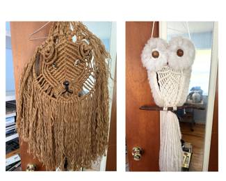Hand made macrame lion and owl