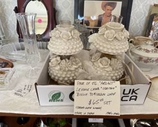 Pair of vintage "Ardalt" Lenwile China "Verithin" bisuit porcelain lamp set.