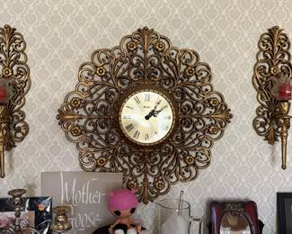 MCM Homco wall sconces and clock