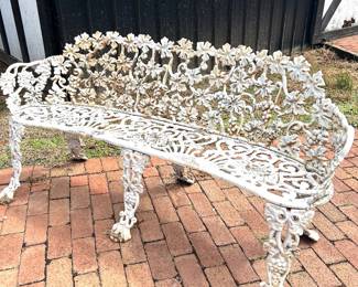 #14 vintage wrought iron settee 58” wide, 21” deep, 28” tall, $90. text 704-607-6225 to purchase now