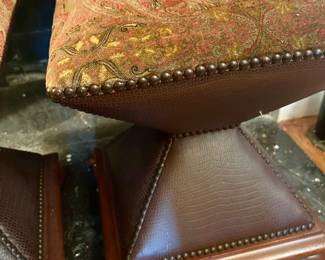 #18 PAIR of Baker hourglass stools/ottomans 16” by 16” by 17” tall, nailhead trim, excellent condition, $200 for the pair text 704-607-6225 to purchase now