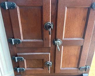 #15 antique ice box, 30” wide, 18” deep, 40” tall, very good condition, no rust, very slight surface top discoloration, $395 text 704-607-6225 to purchase now