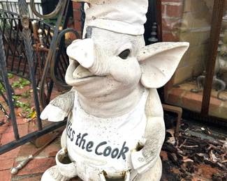 #12 “Kiss The Cook” molded composite pig 30” tall by 18” wide, good condition, but has outdoor paint loss, $40. text 704-607-6225 to purchase now