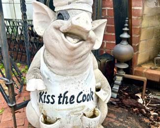 #12 “Kiss The Cook” molded composite pig 30” tall by 18” wide, good condition, but has outdoor paint loss, $40. text 704-607-6225 to purchase now