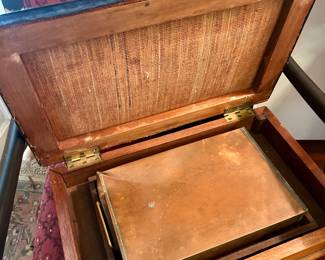 #17 antique copper bed warmer (12” by 5” by 2”) in wood box 19” by 12”, $40 text 704-607-6225 to purchase now