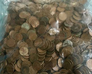 #27 (Lot 3) Ten pound bag of old copper Pennies, some wheat, not cleaned or examined closely, $70, text 704-607-6225 to purchase