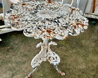 #8 vintage wrought iron table 21” diameter, $50. text 704-607-6225 to purchase now