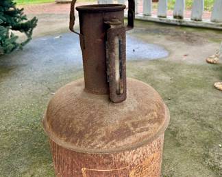 #5 vintage Brookins 5 gallon metal gas/oil can, 25" tall, $40 text 704-607-6225 to purchase now